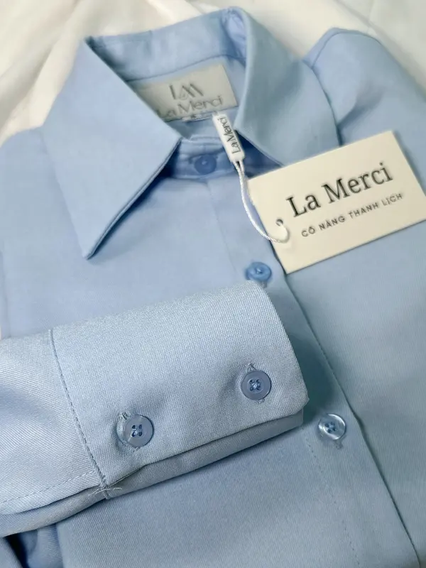 La Merci - Áo Sơ Mi Nữ Chất Vải Cotton Xước Thái Phong Cách Công Sở, Size SM A09 3