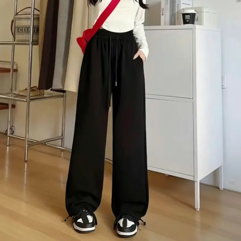 (Quần Cao Cấp) Quần Nỉ Ép 2 Da Bản Ống Rộng Cạp Cao Unisex Chất Nỉ Co Giãn Có Dây Rút Ống 2