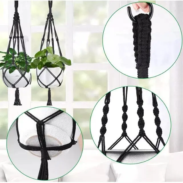 2x MACRAME JUTE PLANT HANGER FLOWER POT HOLDER WALL ART GARDEN HANGING ROPE 2025 UK STOCK 1