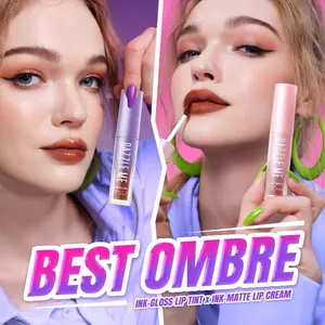 [BUY 1 GET 1] DAZZLE ME Ink-Matte Ink-Gloss Lip Cream Ombre Collection Lip Cream Lip Tint Pigmented One Swipe Coverage Lip Cream dengan hasil akhir Matte Finish & Tahan Lama