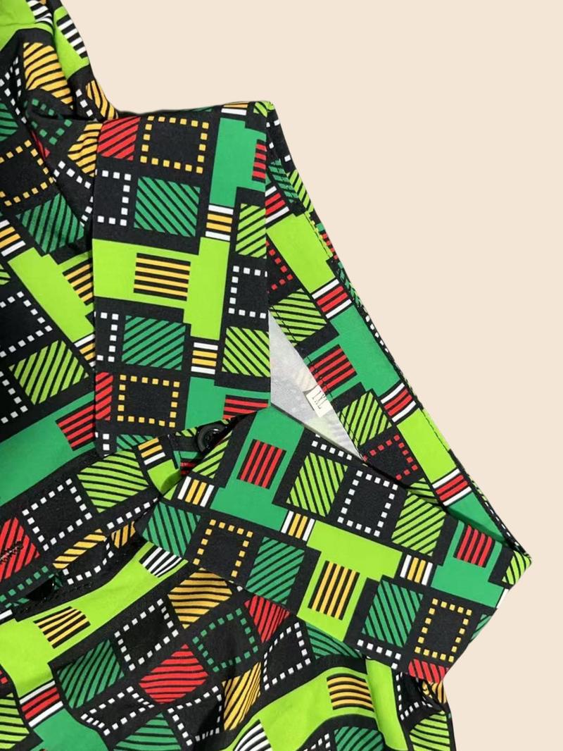 Product Introduction of 【Plus Size】 Geometric Print A Line Dress, Elegant Long Sleeve Collared Dress for Daily Outdoor Wear, Women Plus Clothing for Spring 5