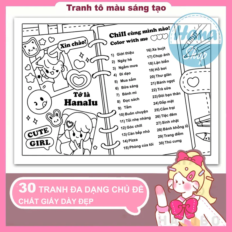 Tranh tô màu Charibo "Cứ chill thôi" quyển 30 tranh, giấy 200gsm khổ A5 dày đẹp 3