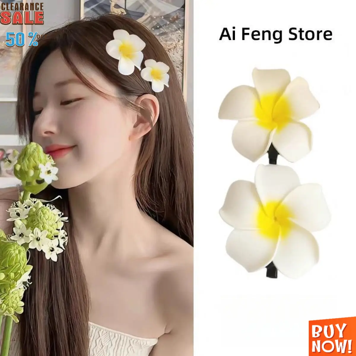 2025 Ready Stock Plumeria Hair Clip Sweet Personality Outdoor Beach Vacation Side Clip Hair Accessory Women Beach Flower Hair Ornament Design Sense Light Luxury Fashion Advanced