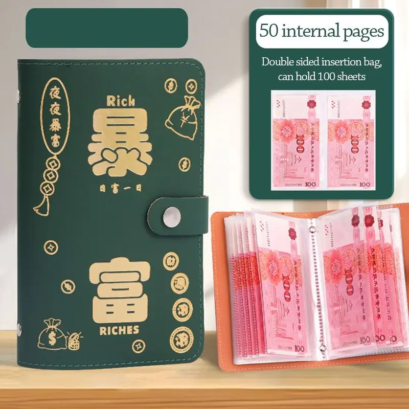 Challenges tiết kiệm tiền, Thiết kế vui nhộn, 100 phong bì, PU không thấm nước, Đóng Gáy mini, Dung lượng lớn, Có thể tái sử dụng, Thích hợp cho trẻ em, Challenge tiết kiệm tiền 7