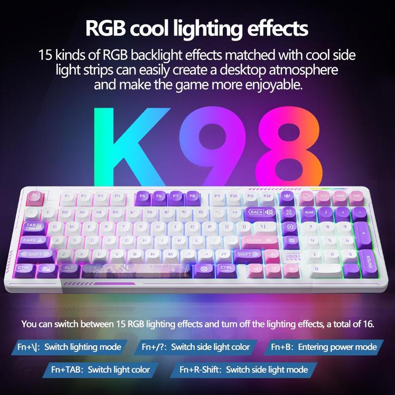 Product Introduction of Wireless Mechanical Keyboard, Rechargeable Gaming Keyboard with RGB Side Light, Ergonomic Keyboard for Gaming, Office, Home 6