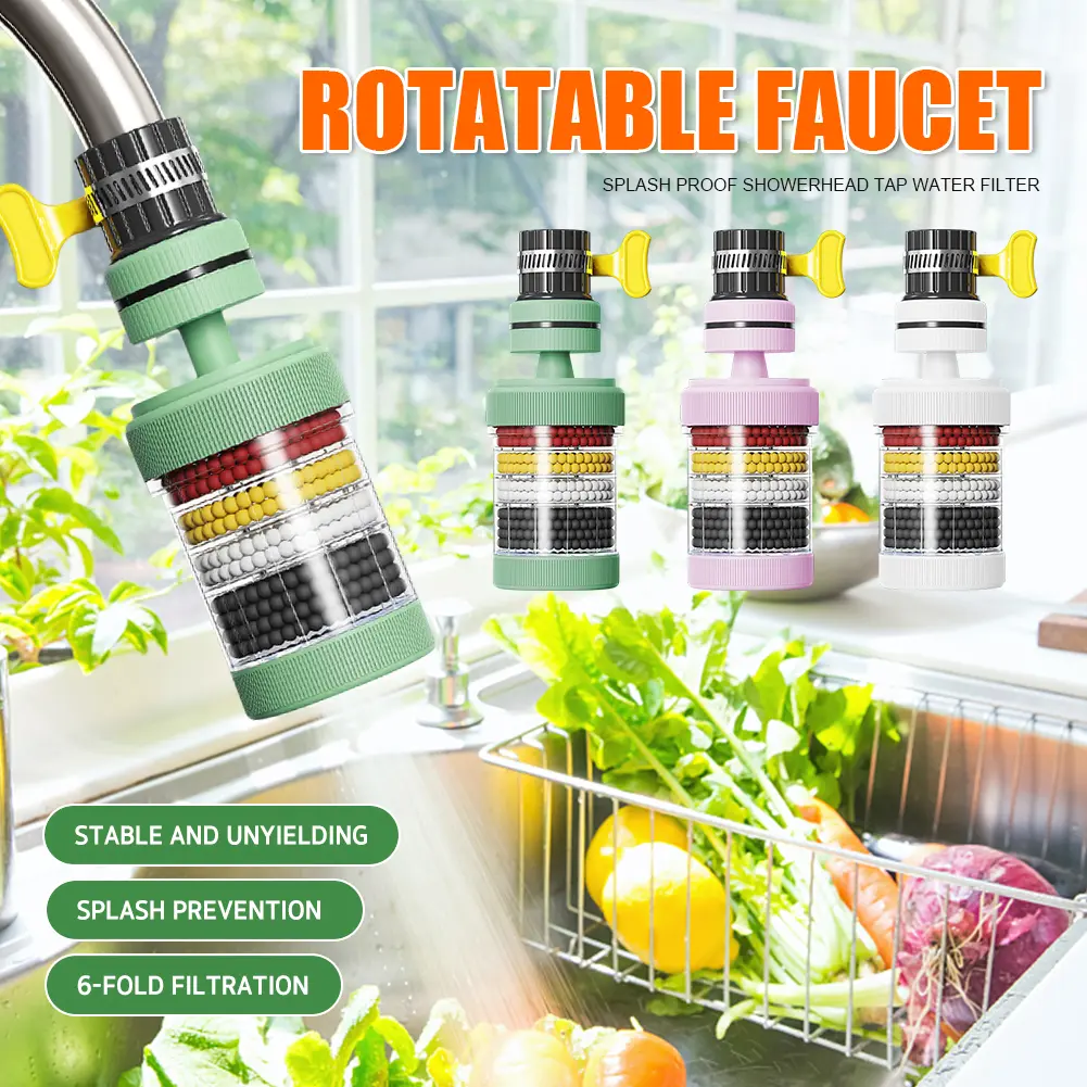 【Local】6 Layer Filtration 360 Degree Faucet Filter Splash-proof Shower Tap Water Filter Kitchen Water Purifier