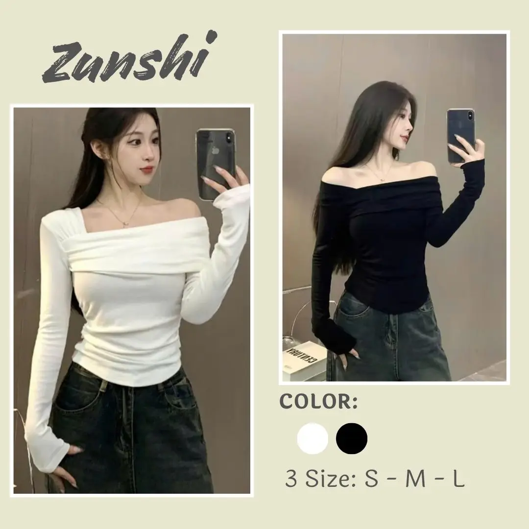Áo thun nữ trễ vai dài tay ZUNSHI - thiết kế lệch vai ôm body sexy, chất thun gân dày dặn-ZU14