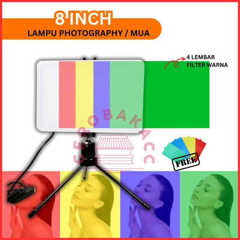 Paket Lampu Tripod Foto Produk 8 inch Makeup MUA Studio fotografi konten live streaming Ballhead USB 4 warna Lampu filter warna Kartu Gerobak ACC 4