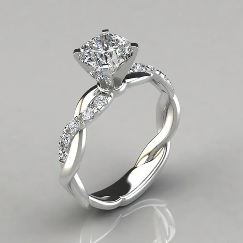 Nhẫn Ngón Tay Xoắn Dát Đá Zirconia Hình Khối Cho Nữ, Trang Sức Đính Hôn Đám Cưới, Quà Tặng