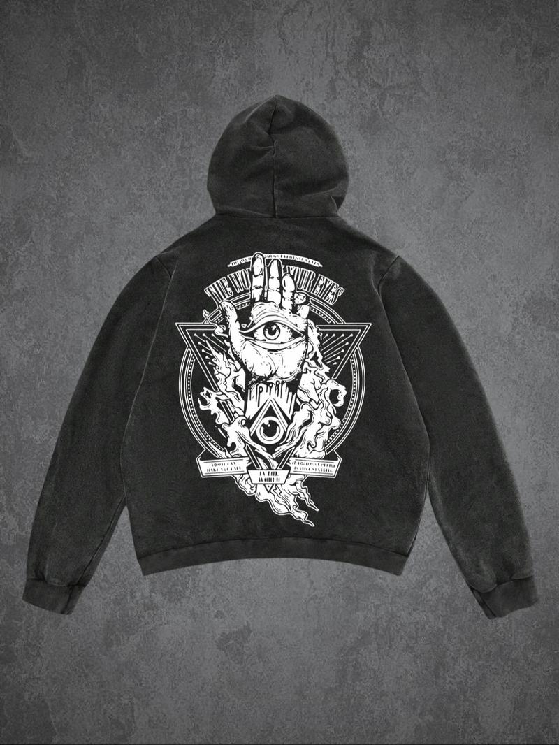 Product Introduction of Men's Vintage Graphic Print Hoodie, Casual Regular Fit Retro Long Sleeve Hooded Sweatshirt for Spring & Fall, Fashion Men's Top for Daily Wear, Pullover, Cotton 5