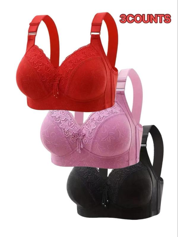 Women's Solid Color Floral Lace Push Up Bra, Fashionable Backless Bra for Daily Wear, Women's Lingerie for All Seasons 0