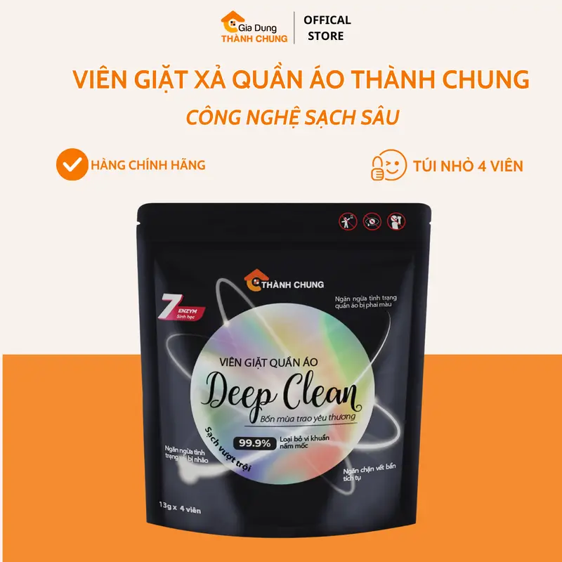 Viên Giặt Xả Quần Áo Thành Chung Deep Clean Sạch Vượt Trội (4 Viên/túi) 7 EnZyme Sinh Học 0