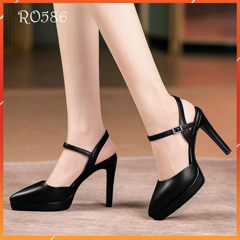  Giày sandal nữ cao gót 9 phân hàng hiệu rosata hai màu đen trắng ro586 