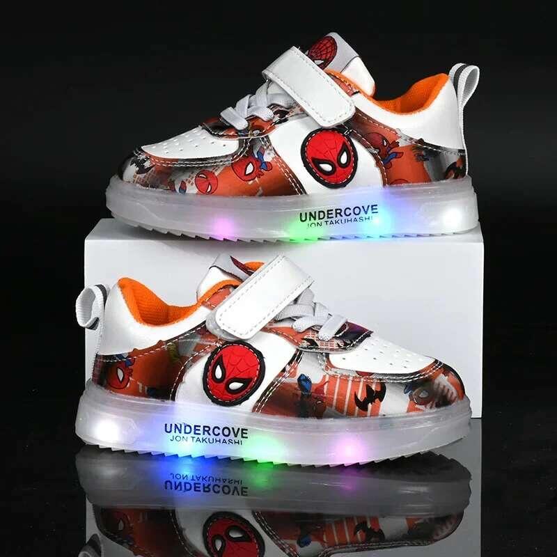 Product Introduction of Kasut Sukan Kanak-kanak, Lampu LED, untuk Fesyen, Rekaan Spider Man Kartun, Sesuai untuk Lelaki dan Perempuan, Gaya Kasual, Bernafas, Kasut Sukan Kanak-kanak 0