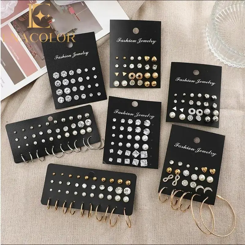 Enacolor 20Pairs/Set Sparkling Crystal Rhinestone Piercing Earrings Shiny Zircon Stud Earrings for Women Fashion Accessories Gifts