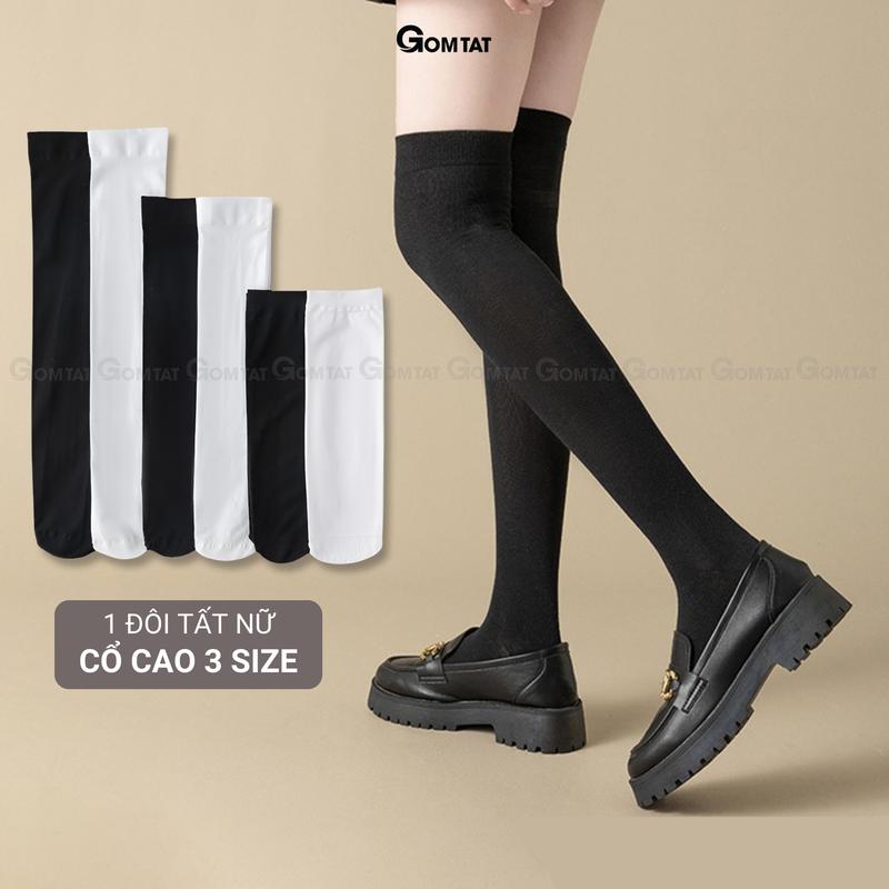 Vớ đùi trơn nữ 3 chiều cao GOMTAT phong cách lolita, tất lolita nữ màu đen chất liệu thun lạnh siêu mỏng co giãn mềm mịn, Women, Voi, tất - HOT-1805-1DOI