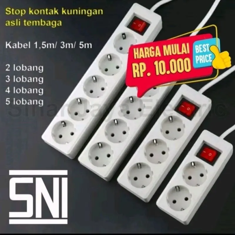 Stop kontak Kabel Panjang 1,5M , 3M , 5M , 10M colokkan 2 , 3 , 4 , 5