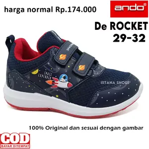 Sepatu Sekolah Anak Laki Laki Ando De ROKET Biru Merah BALITA PAUD TK SD Perekat Usia 4 5 6 7 Tahun