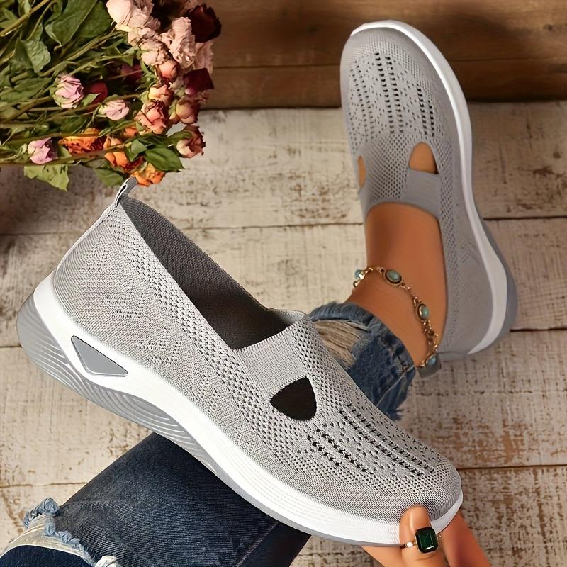 Women's Ultra-Breathable Knit Sneakers - Easy Slip-On, Lightweight & Comfortable Flat Shoes with Cut-Out Design All-Day Wear - Perfect Outdoor Walks and Casual Strolls, Cute Shoes 3