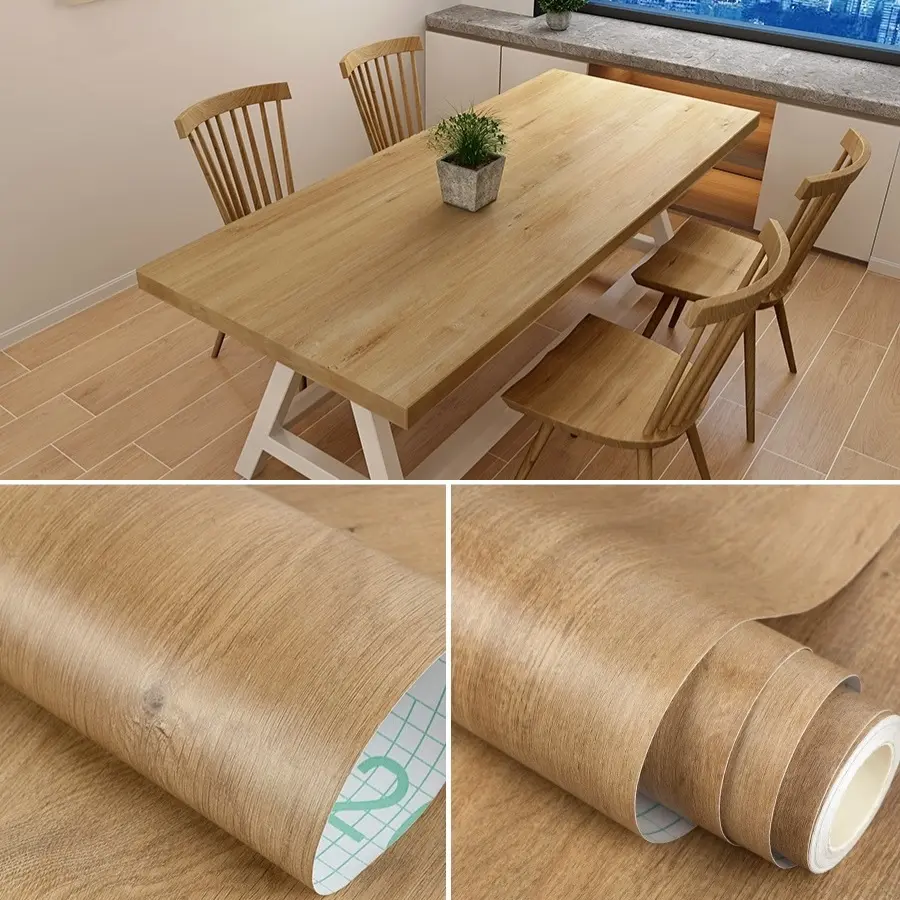 [Wallpaper] Brown Wood Texture Wallpaper Sticker Furniture Kitchen Cabinet Waterproof Self-adhesive Wallpaper Sticker