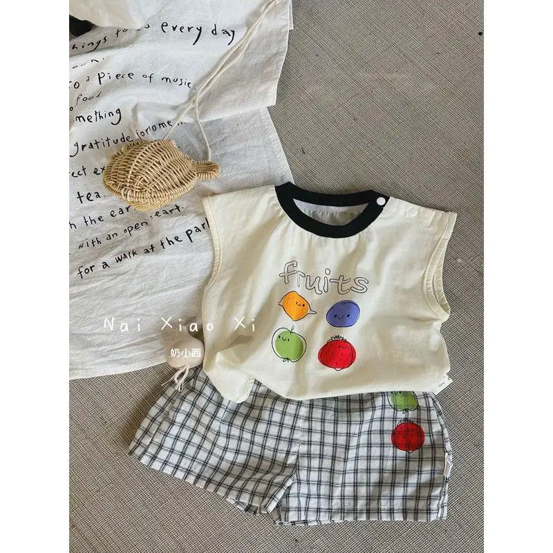 Bộ Đồ 2 Món Cho Trẻ Em Và Trẻ Sơ Sinh, Chất Liệu Cotton, In Hình Trái Cây Hoạt Hình, Áo Vest Không Tay Và Quần Đùi, Thời Trang, Thích Hợp Cho Mùa Hè, Quần Áo Cho Bé Trai Và Bé Gái, Quần Áo Mùa Hè 1