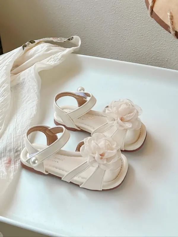 Flower Decorated Sandals, Soft Lightweight Comfortable Sandals for Girls, Elegant Sandals for Wedding Party, Kids Shoes for Summer 1