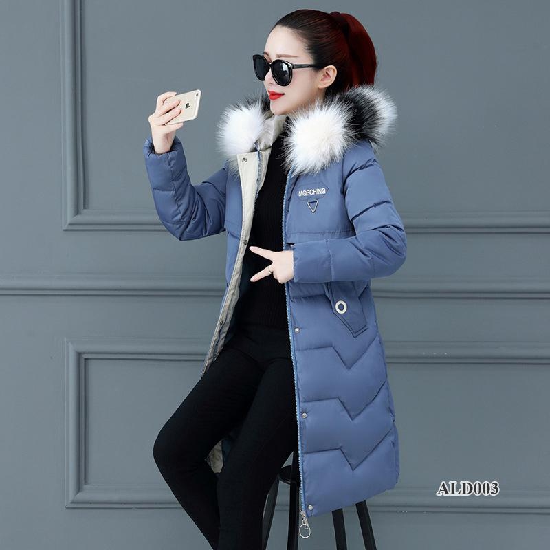 Áo phao nữ dáng dài, cổ lông, phong cách Hàn Quốc, lót bông ấm áp ALD003 7