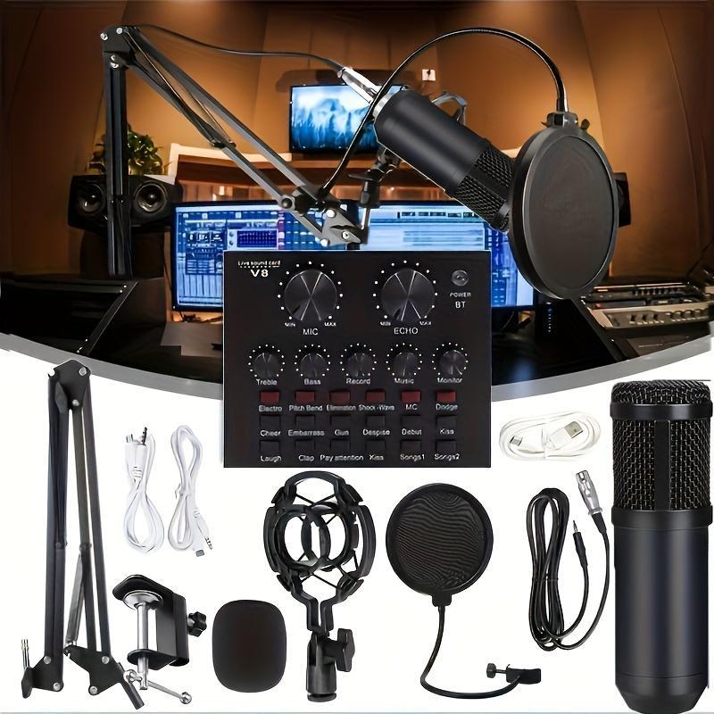 Podcast Equipment Bundle, 1 Box BM-800 Mic Kit with V8 Sound Card, Professional Condenser Studio Microphone for Laptop Computer Vlog Living Broadcast Live Streaming, Stocking Fillers Gift 4