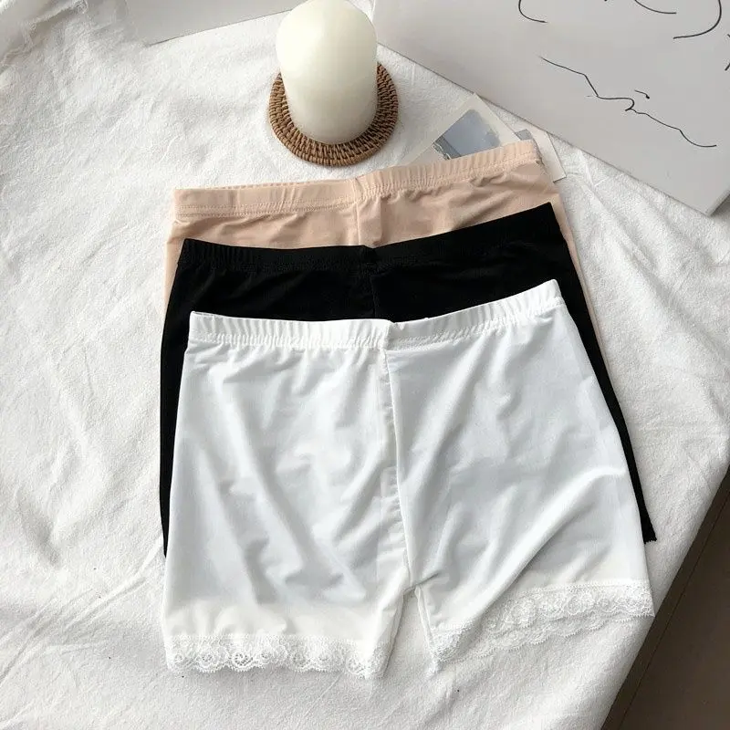 Summer elastic comfortable anti-exposure safety pants female Korean version of thin ice silk tight lace pants bottoming shorts.