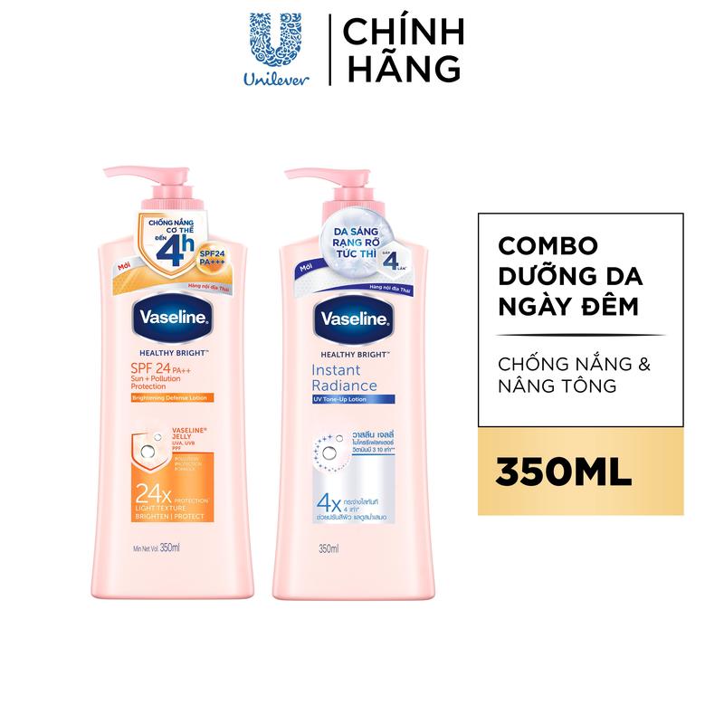 Combo 2 Sữa Dưỡng Thể Nữ Vaseline Healthy Bright Với Spf 24 Pa++ Hỗ Trợ Chống Nắng & Dưỡng Da + Vaseline Healthy Bright Instant Radiance Hỗ Trợ Dưỡng Da 350MLx2 [2]