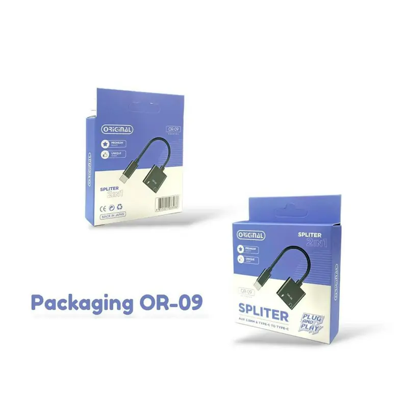 SPLITER OTG 2IN1 OR-09 aux 3.5mm & type c to type c / Converter sambungan Jeck Audio + Charging To type c NONPACK 1