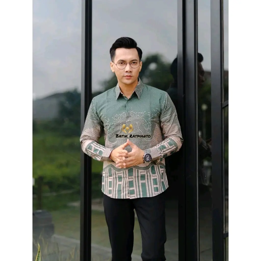 Kemeja Batik SLIMFIT BARA SAGE GREE Abstrak  Ready panjang dan pendek Ready Size Jumbo 5L LD 130 Katun solo, Jahitan Halus Dan berlapis furing
