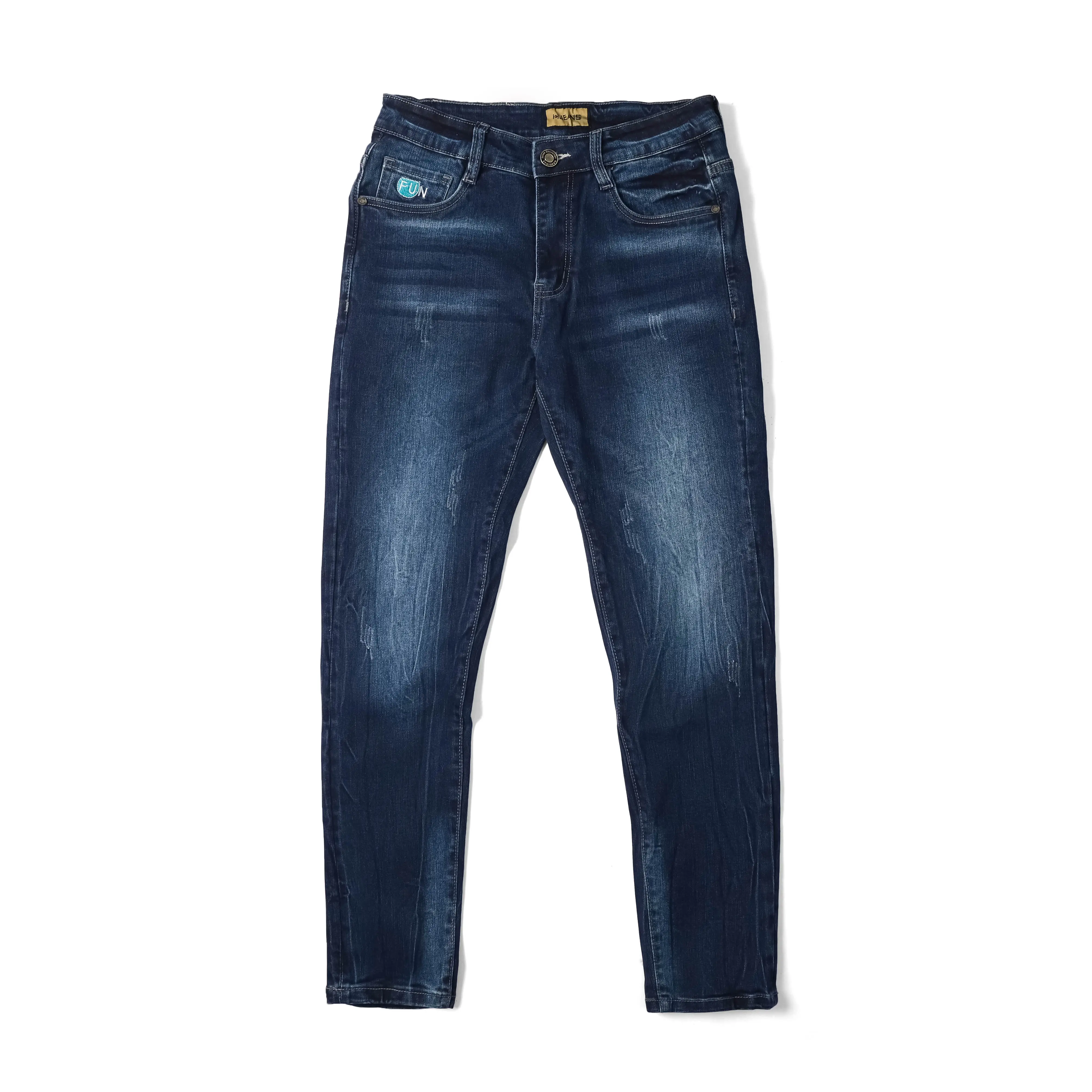 MS 2425 Quần jean gam màu xanh navy đậm WASH BÓ GÃY form slim fit Menswear Pants Có Túi Menswear Pants Có Túi