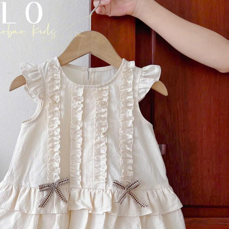 [BAOBAO-ODER] VÁY CỔ TRÒN TAY CÁNH TIÊN BÈO 2 TẦNG GẮN NƠ XINH XẮN CHO BÉ GÁI - M412 3