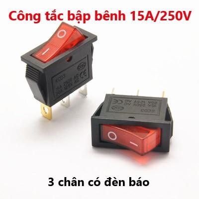  COMBO 2 CÁI Công tắc bập bênh 15A 250V 3 chân có đèn báo - KCD3 kích thước 30x14mm 