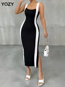 YOZY Women's Colorblock Split Hem Dress, Casual Fashion Sleeveless Dress for Daily Outdoor Wear, Ladies Clothes for All Seasons