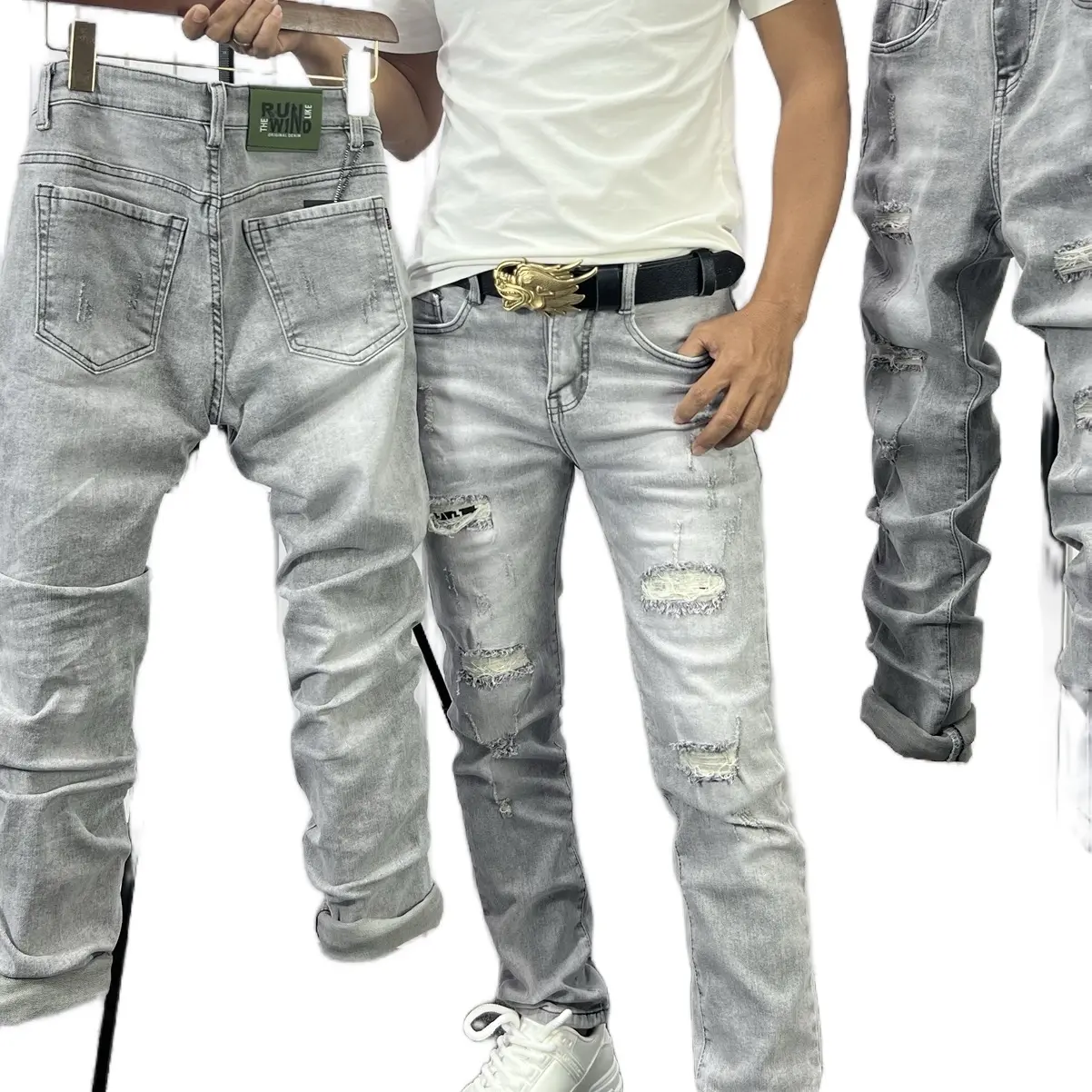 Ms: 4354.Quần Jeans Dài Nam Rách Vá Menswear
