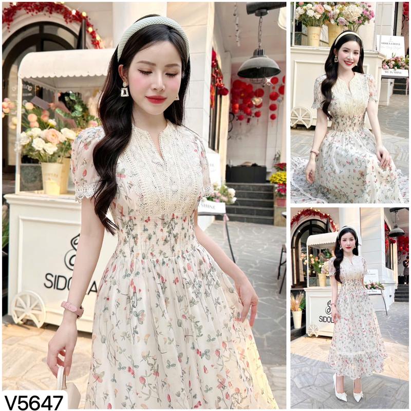 V5647 SẴN HỎA TỐC VÁY ĐẦM TƠ HOA ĐI TIỆC, VÁY ĐẸP HẸN HÒ, VÁY XINH DẠO PHỐ DRESS/WOMEN Voi Nhung Sen Voan Bo Chun 5