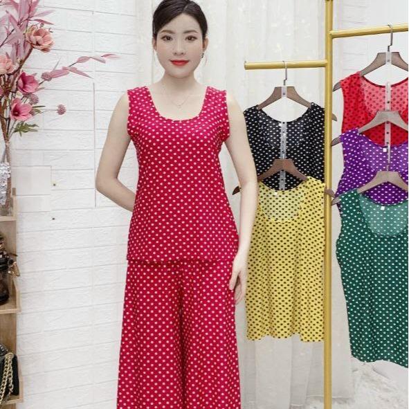 Đồ bộ mặc nhà/set bộ đi chơi. LỬNG ỐNG RỘNG CHẤM BI. chất vải thun lạnh co giãn 4 chiều. Nữ Women Áo