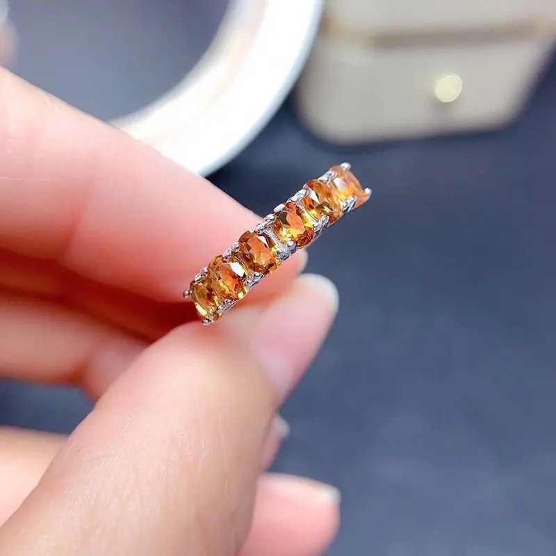 Nhẫn Citrine Wangfu May Mắn Brazil, Thiết Kế Tinh Tế Đơn Giản, Dát Nhiều Hạt, Nhẫn Có Thể Xếp Chồng, Bạc 925, Nhẫn Mở, Giả Tự Nhiên 3
