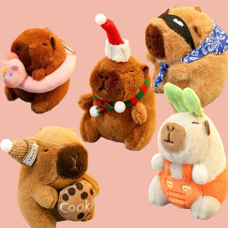 Móc Khóa Capybara Balo Rùa Gấu Bông Capybara Đội Nón Xinh Xắn Chuột Lang Đáng Yêu