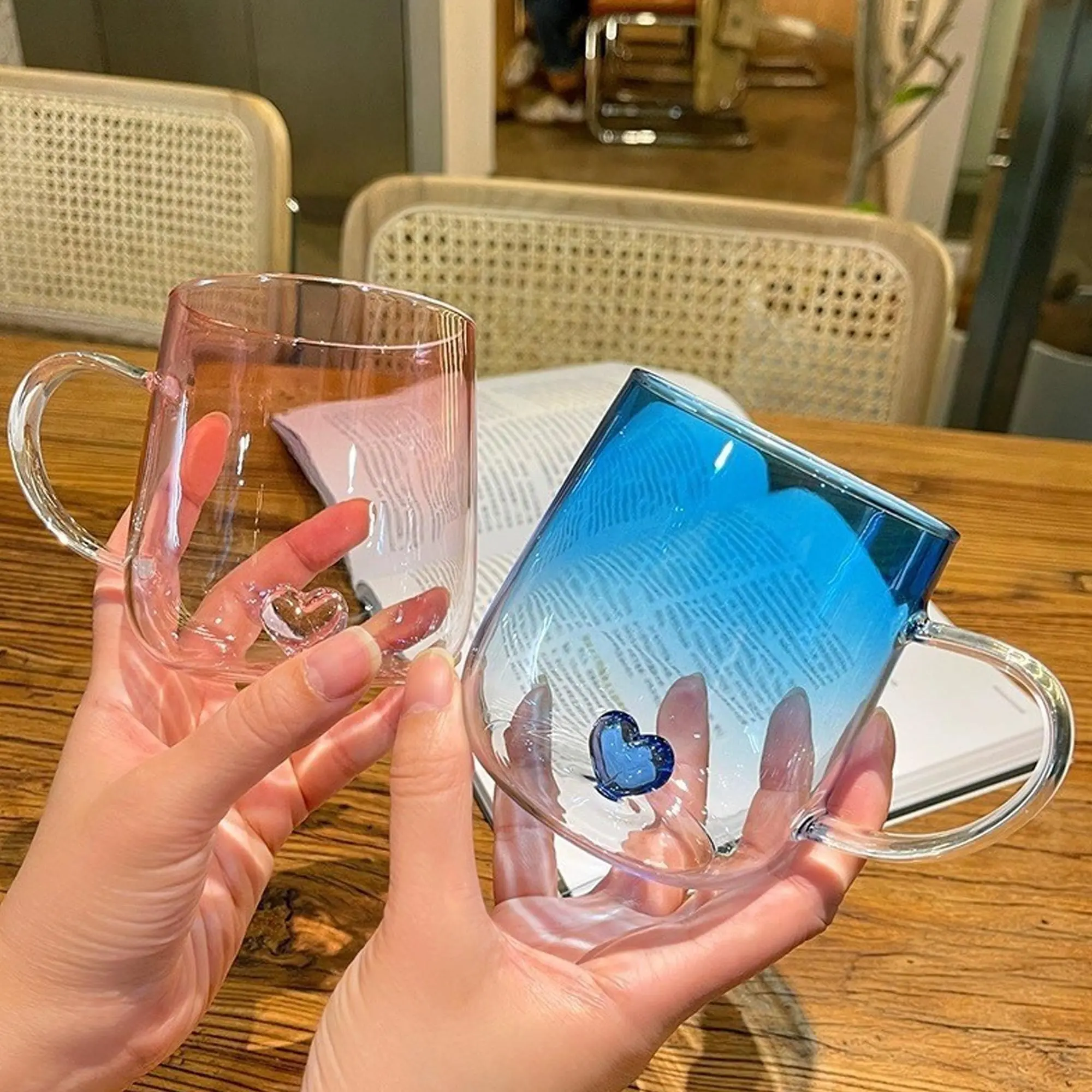 Heart Design Glass Coffee Mug, 1/2 Counts Glass Cup with Handle, Drinking Cup for Home Office Use, Gift for Her