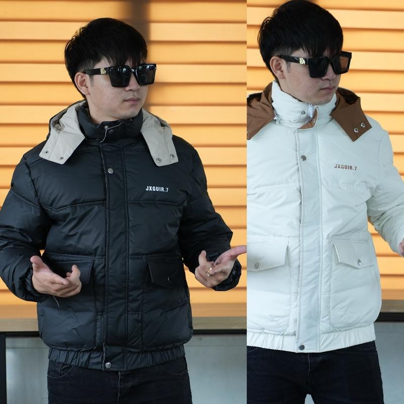 Áo Khoác Phao 3 Lớp Trần Bông JXGUIR Vải Kẻ Ô Li 2 Màu Đen Trắng Nam Menswear