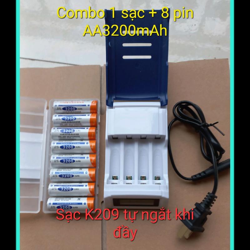 Combo Bộ sạc pin tiểu K209+ 8 pin AA Dung lượng cao 3200mAh