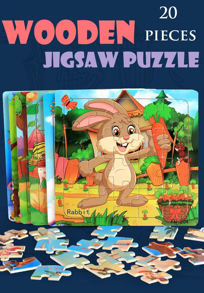 Product Introduction of 20 PCs wooden puzzle cartoon animal car number Letter pattern jigsaw puzzle game kids educational learning toys for kids 16
