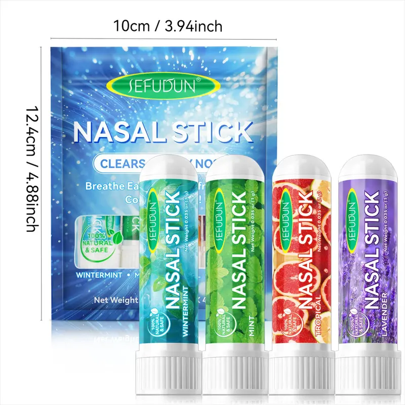 Natural Plant Essential Oil Nasal Stick, 4 Counts/set Refreshing Nasal Stick, Nasal Congestion Relief Stick, Portable Oral Care Product for Women & Men, Nasal Inhaler 1