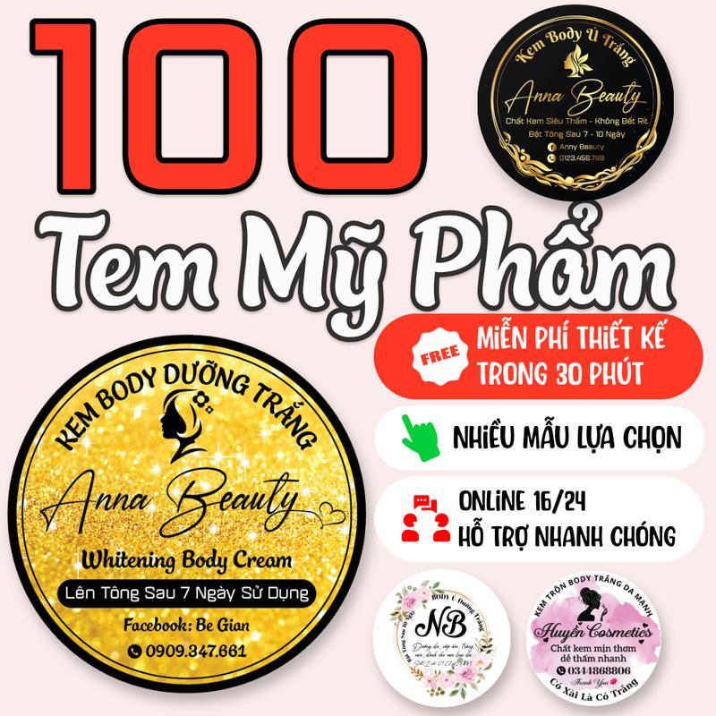 In 100 Tem Nhãn Giấy Hộp Kem, Hủ Kem, Hộp Kem Trộn, Kem Cốt Body, Hộp Mỹ Phẩm - In Tem Nhãn Theo Yêu Cầu
