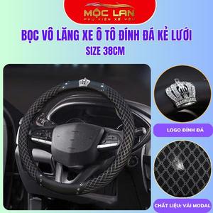 Bọc Vô Lăng Ô Tô Đính Đá Cao Cấp Gắn Thiên Nga Cao Cấp - BVL COWN Vương Miện Kẻ Lưới Thoáng Khí Ôm Khít Bao Tay Lái Nội Thất
