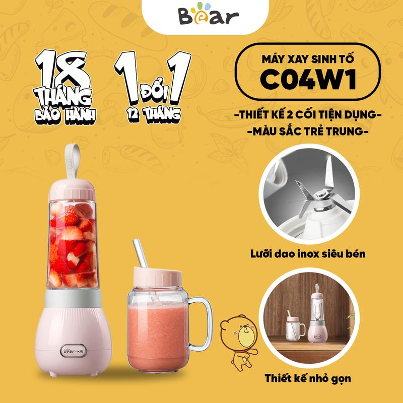 [KOC] Máy xay sinh tố Bear LLJ-C04W1 - 2 cối rời linh hoạt - 350ml/400ml