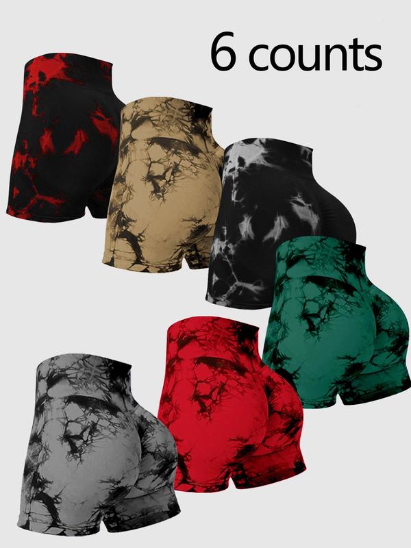 Women's Tie Dye Print Ruched High Waist Sports Shorts, Breathable Comfortable Skinny Bottoms, Ladies Sportswear Gym Clothes for Indoor Outdoor Wear, Workout Clothes Women 6